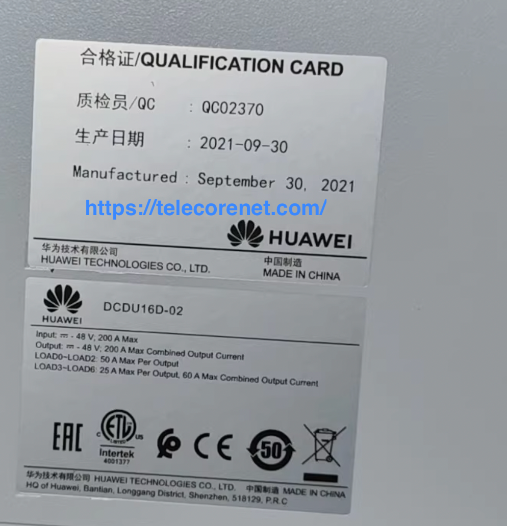 Huawei DCDU-12A — -48V DC distribution for telecom cabinets. Contact sales for compatibility